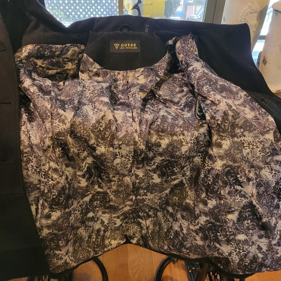 Guess Wool Blend Skirted Bottom Belted Pea Coat - Picture 11 of 13